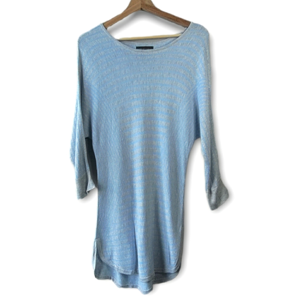 Dana Buchman - Light Blue & Gray Striped Sweater 3/4 length sleeves - Sz M